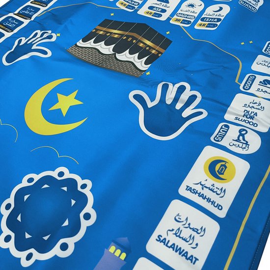 Multifunctionele Interactieve Educatieve Gebedsmat - Islamitische Educatief- Leer en Verfijn Salah Stap voor Stap met Aanraaktechnologie-blauw 111*71CM