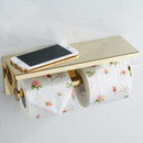 TDR Dubbele toiletrolhouder RVS met goudkleurig plankje