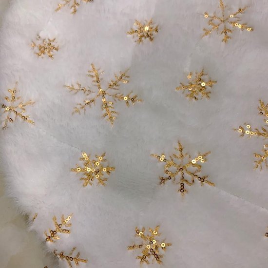 TDR - Duurzame Pailletten Geborduurde Kerstboom Rok - 122cm - Wit sneeuw en goud accenten