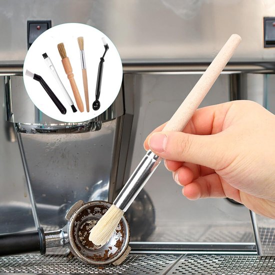 Koffiemachine Reinigingsset - 5-delig - Nylon Borstels - Houten Borstels - Makkelijk te Gebruiken