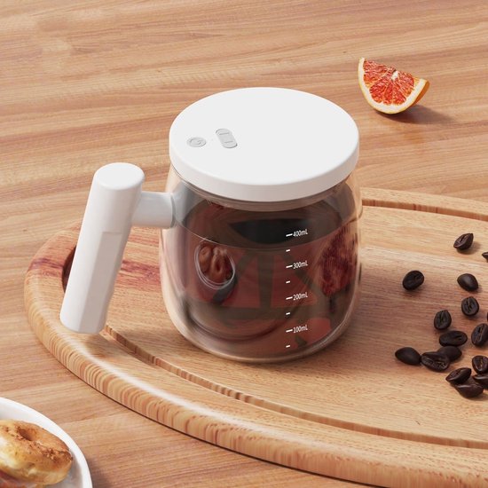 Automatische Roerbeker 400 ml – USB-oplaadbaar – Wit
