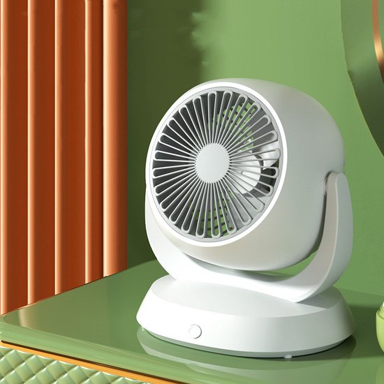 USB Oplaadbare Tafelventilator – 210° Breedhoek Wit