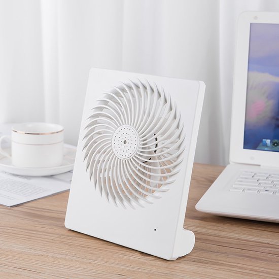 Stijlvolle en handige oplaadbare miniventilator - 3 instelbare snelheden-USB opladerbaar-wit -152x42x185mm