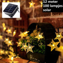 Tuinverlichting met sterren slinger Op Zonneenergie-12meter lang 100 LED lichtjes- 8 knipperende modi-warm wit licht