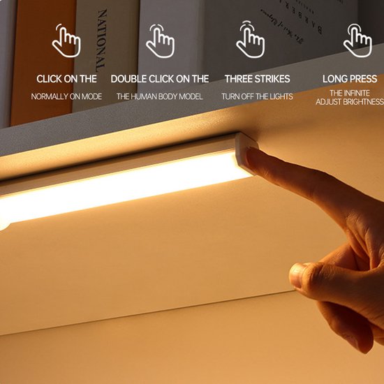 Xtraworks - LED Kastverlichting met bewegingssensor -Keukenverlichting onderbouw zilver (wit licht)-USB oplaadbaar- 50CM