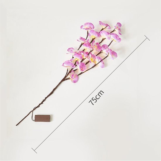 Kunstpaars Phalaenopsis tak met 20 lichtjes – kerstdecoratie