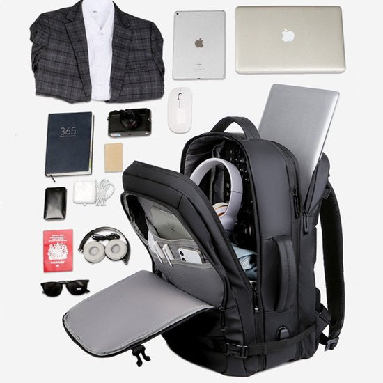 Stevige multifunctionele laptoptas / schooltas - laptop tot 15,6 inch - water afstotend, meerdere vakken - met usb aansluiting - Zwart