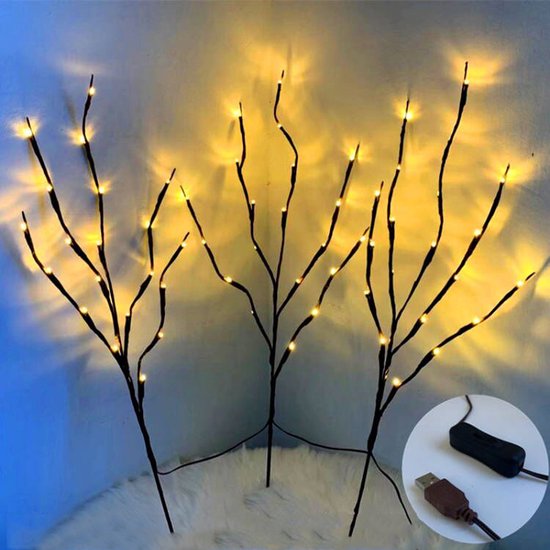 Wilgentaklamp USB - 60 warmwitte LEDs, 70 cm, 3 takken