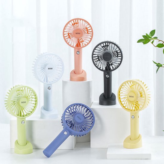 Draagbare Ventilator - oplaadbaar met USB - kan mobiel op voet plaatsen - perfect voor op op reis, buiten met warm weer - Wit
