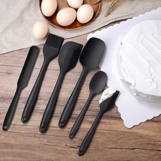 6 stuks Silliconen Spatel set -Pannenlikker - BPA vrij-Spatel voor de keuken-zwart