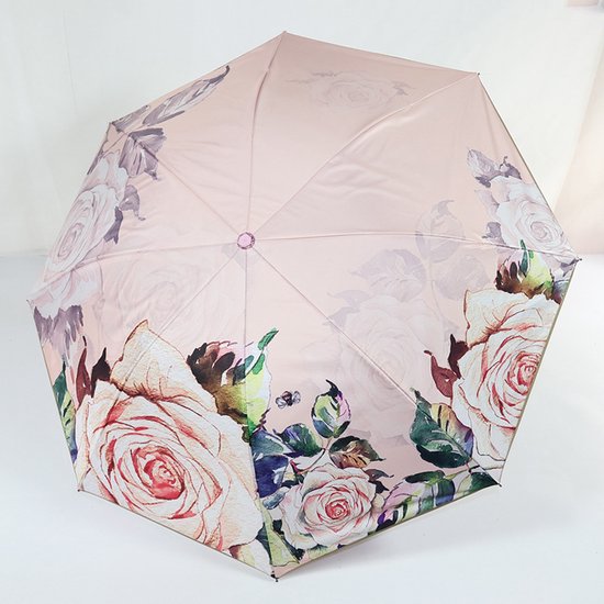 Opvouwbaar bloem paraplu - Zonbescherming Anti-Uv UPF50 + -Windproof- Stevig paraplu met diameter van 97 cm -licht roze