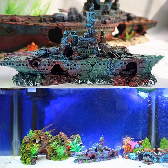 Merkloos Aquarium Decor - Realistisch Slagschip 2 Ornament