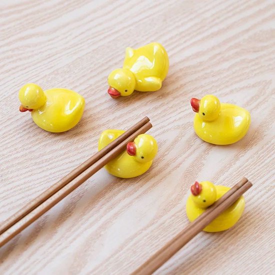 5 stuks Keramische Eetstokjeshouders Gele Eend – Set van 5 – Vaatwasserbestendig