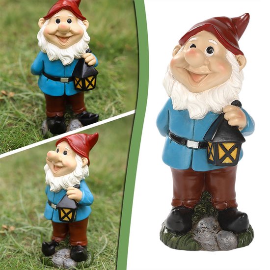 Tuinkabouterbeeld met Lantaarn - Tuindecoratie 9x8x20cm