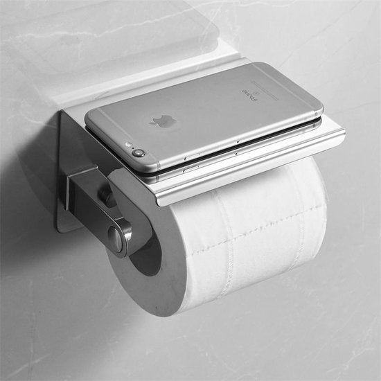 TDR-Toiletrol houder Met Plankje - RVS-Badkamer accessoires-zilver