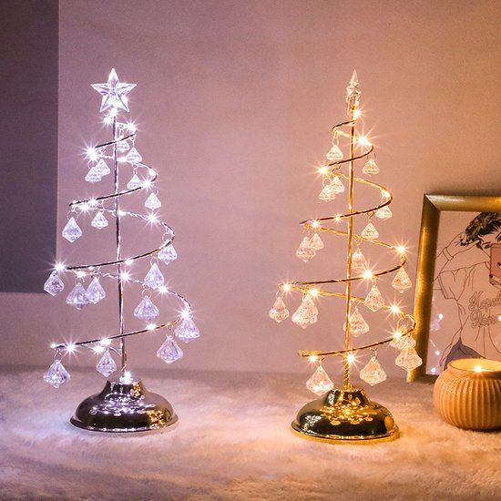 led kerstverlichting -tafellamp- kerstboom vorm lamp werkt op batterij -kerstversiering-gouden warm licht