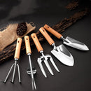 5-delige Tuingereedschap Set – RVS & Houten Handvatten – Schopje, Hark, Plantschep & Meer – Ideaal voor Elke Tuinier