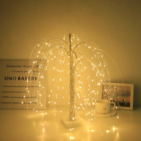 Stijlvolle LED Wilgenboom Lamp 50cm hoog met 7 modi-voor Woonkamer en Slaapkamer - Dual Power (USB & Batterij), Warm Wit Sfeerlicht, Energiezuinig & Veelzijdig Design-wit