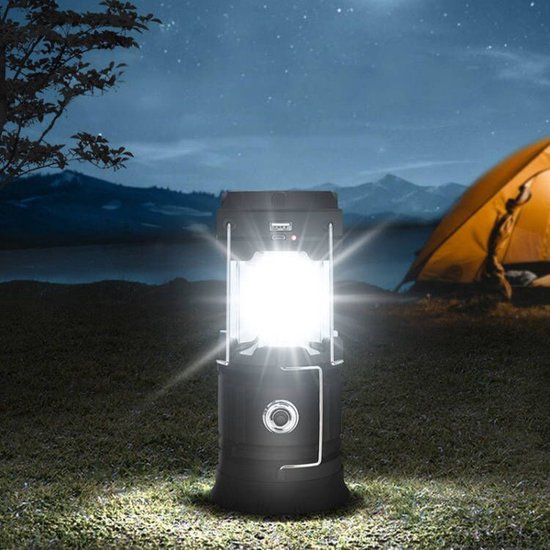 Xtraworks Solar LED Campinglamp - IPX45 - USB-lader & powerbank - mat zwart
