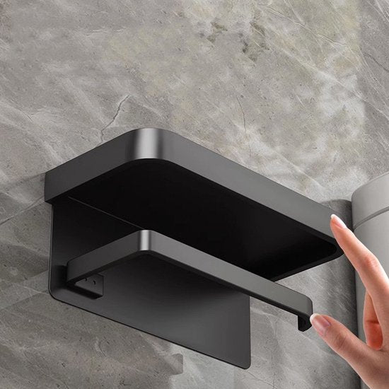 Moderne en Stijlvolle Toiletpapierhouder met Praktische Plank -Perfect voor Elke Badkamer-zwart 18*10,5*8cm
