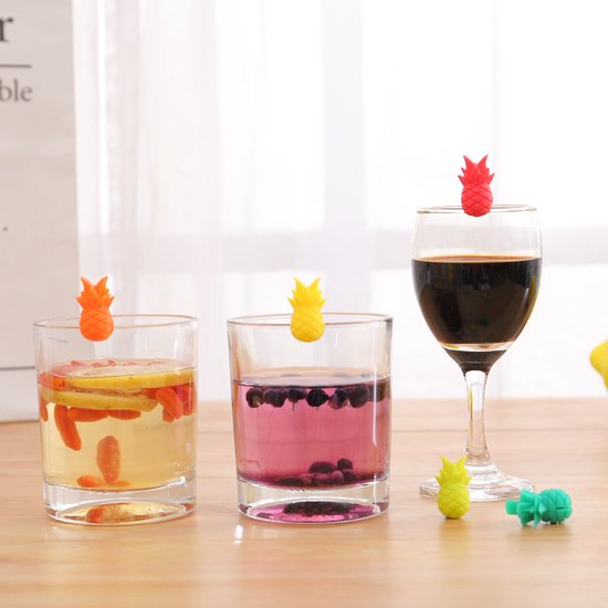 12x Ananas Glasmarkers – Vrolijke Siliconen Glasversiering