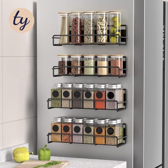 Magnetisch Plankje met Haak – Set van 2 – Zwart – Sterke Koelkast Organizer – Multifunctioneel en Verstelbaar – Keuken Opbergplank
