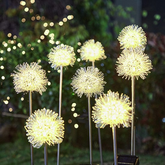 2x Solar tuinlamp Paardenbloem Prikspot Warm Wit sfeerlicht