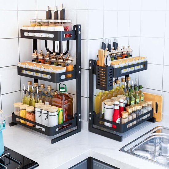 TDR - Multifunctioneel Staande Keukenrek of multifunctioneel organiser - 3 laags - Zwart