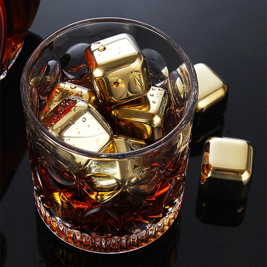 TDR-Luxe whiskey set+6 Whiskey stones +1 fluwelen zakje +opbergdoos-Herbruikbare -roestvrij-goud