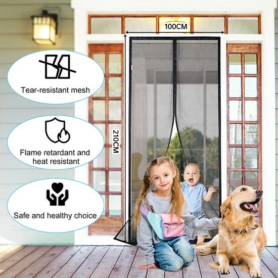 Magnetisch Anti-muggenhor Zomer Serie - Deurhor - Breed Klittenband - Duurzaam Glasvezel - Rookbestendig-100x210cm- Zwart
