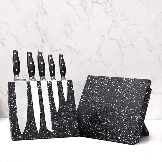 Keuken Opvouwbare Magnetische Messenblok -Messenblok Zonder Messen- Modern en Ruimtebesparend Ontwerp- zwart met witte spikkels