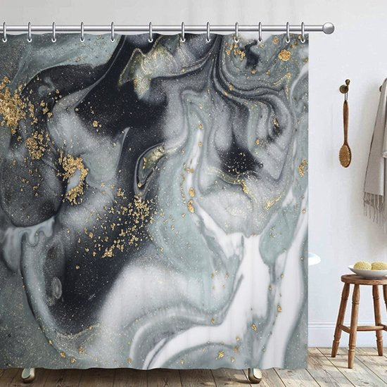 Waterdicht Marmerpatroon Douchegordijn - Luxe Uitstraling, Uitstekende Waterbestendigheid - Hoogwaardig, Extra Dik, Gemakkelijk te Installeren - 180x200CM-gijs/goud