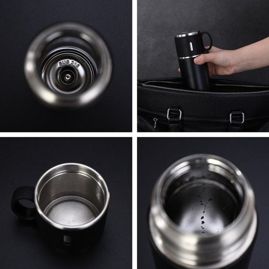 TDR - Thermosfles - RVS - grote capaciteit - 580 ml - Zwart