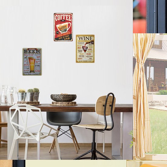 3-delige Vintage Wandbordenset - Bier, Koffie, Wijn
