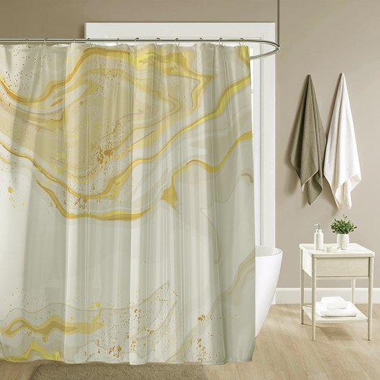 Unikorf waterdicht douchegordijn 180x200 - marmer, wit/goud