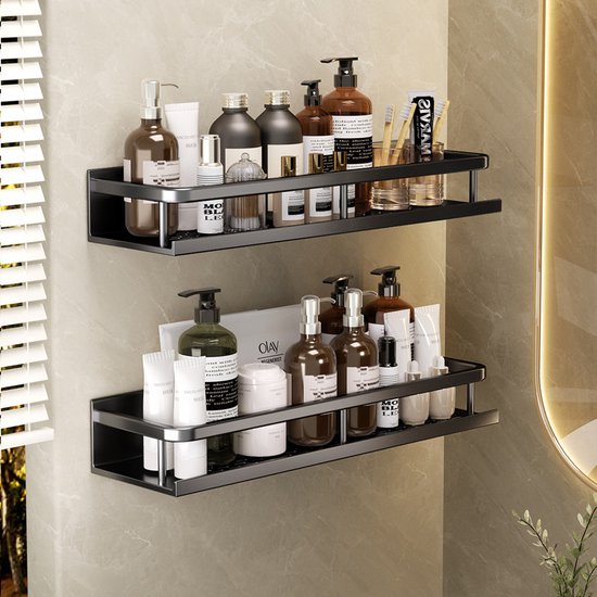 2x Multifunctionele Aluminium Wandplank 40cm - Zwart