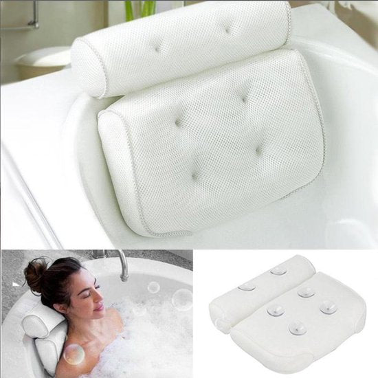 Comfort Badkussen met 3D Air-mesh en 6 Zuignappen - Wit