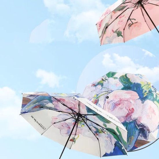 TDR-Opvouwbaar bloem paraplu - Zonbescherming Anti-Uv UPF50 + -Windproof- Stevig paraplu met diameter van 97 cm