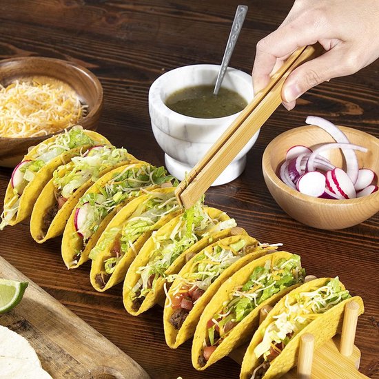 Luxe Bamboe Tacohouder met tang –Geschikt voor 8 Taco's- Voor een Stijlvolle Taco Presentatie