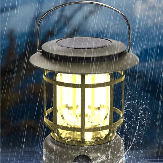 Multifunctionele Compacte Kampeerlamp met Powerbank - Duurzaam, Dimbaar & Waterdicht - USB/Zonne-Energie Opladen - Ideaal voor Outdoor & Tuin-zwart