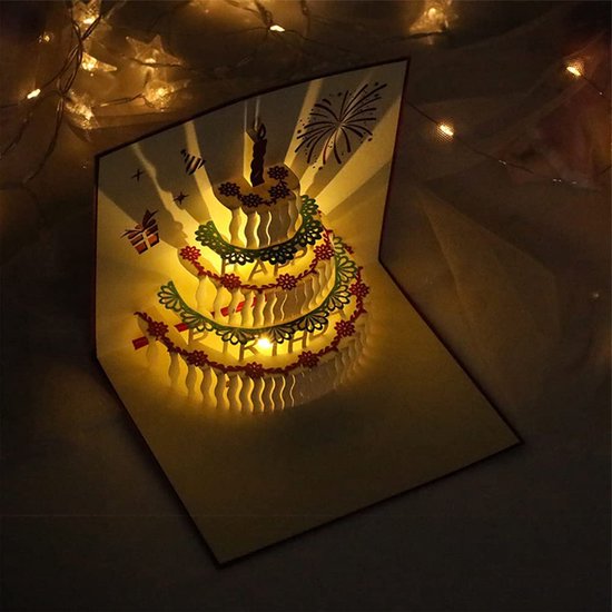 creatieve 3D-verjaardagskaart met opname-, licht- en kaarseffecten-Feestelijke Cadeaukaart - Unieke Beleving - 15x15cm