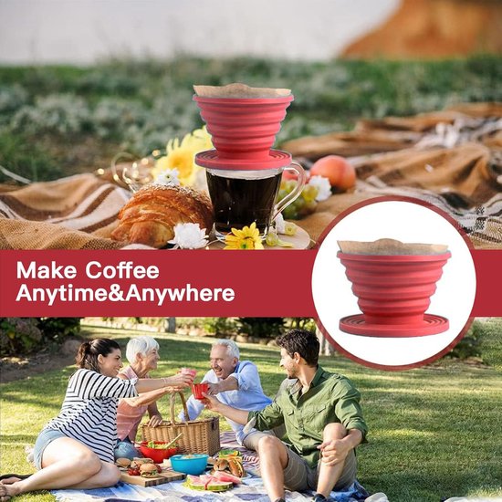 Opvouwbare siliconen koffie filter rood