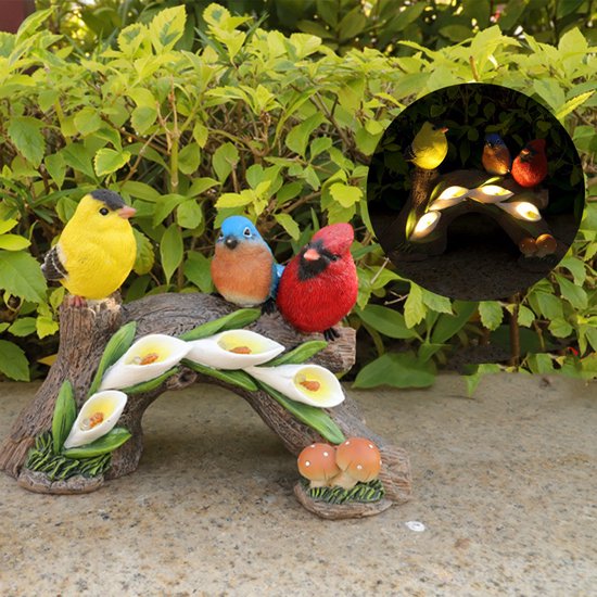 Unikorf Zonne-Tuinbeeld Vogels 4 LED's, 26x13x18CM