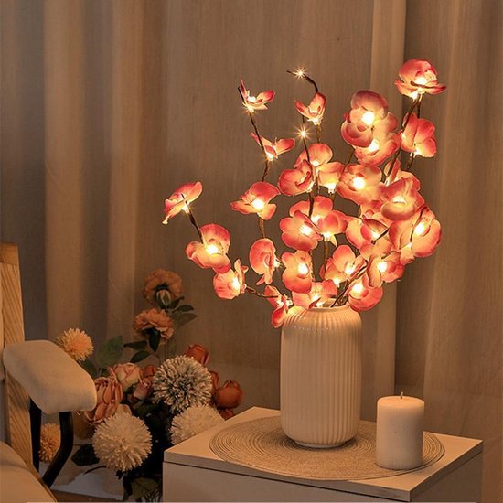 Kunstpaars Phalaenopsis tak met 20 lichtjes – kerstdecoratie