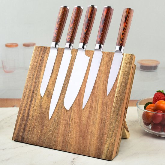 Keuken Opvouwbare Magnetische Messenblok -Messenblok Zonder Messen- Modern en Ruimtebesparend Ontwerp-bruin