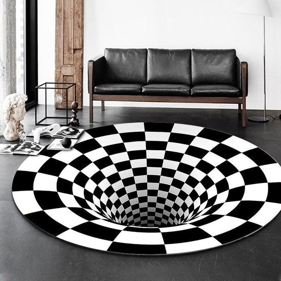 TDR - Gedrukt 3D visueel whirlpooltapijt zwart en wit 100 * 100cm