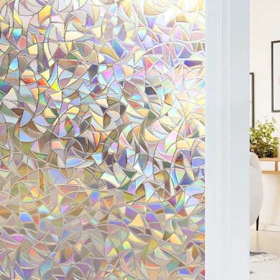 Statische lijmvrije glasfolie 3D schaal-Anti inkijk-Zelfklevend- Zonwerend-Regenboog- 90x200CM