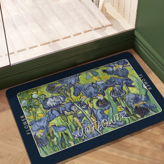 Kunstzinnige Antislip Badmat - Vincent van Gogh's "Irissen" - Luxe Siliconen Diatomeeënaarde Mat - 39,5x59 cm