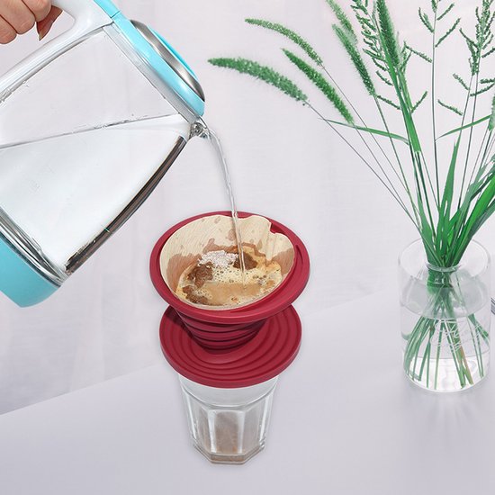 Opvouwbare siliconen koffie filter rood