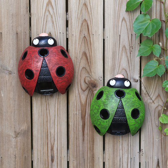 Zonne-ornament Rood Verlicht Lieveheersbeestje - Tuin Decoratie - Duurzaam - Sfeervol - Weerbestendig